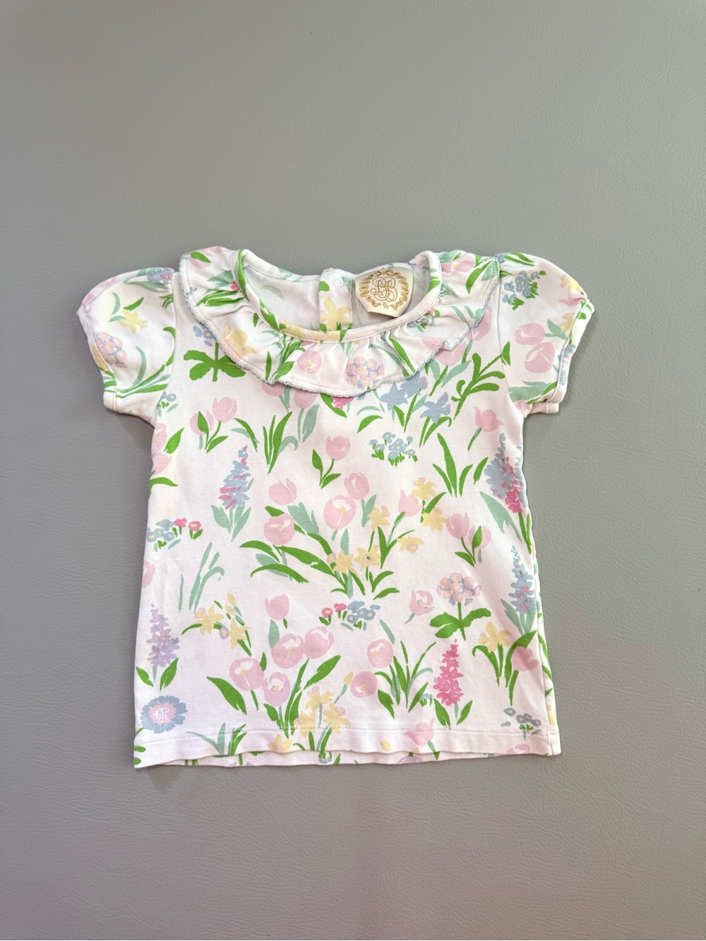 The Beaufort Bonnet Company Elizabethtown Tulips Floral Ruffle Top Blouse 5 5T